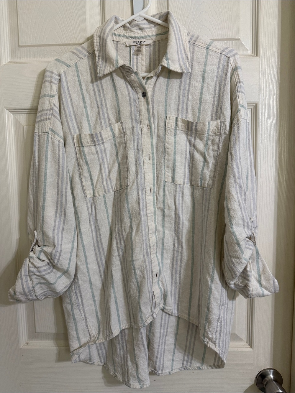Cable & Gauge White Shirt with Pale Blue Stripes